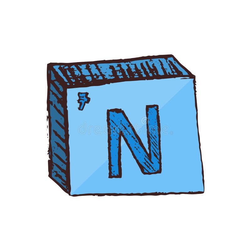 Vector Threedimensional Hand Drawn Blue Chemical Symbol of Nitrogen