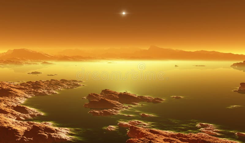 Titan Grosster Mond Von Saturn Mit Atmosphare Oberflachenlandschaft Des Titanen Verdunstung Der Kohlenwasserstoffseen Stock Abbildung Illustration Von Hintergrund Astronomisch 116886645