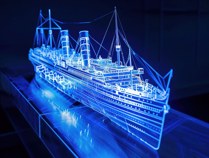 Titanic Visualization with Augmented Reality Transparent Funicular in Studio Drawing in Blue ...