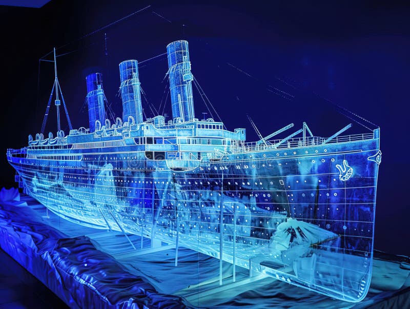 Titanic Visualization with Augmented Reality Transparent Titanic in Studio Drawing in Blue ...