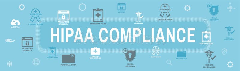 Titelrad för baner för HIPAA-överensstämmelserengöringsduk med den medicinska symbolsuppsättningen och tex vektor illustrationer Titelrad för baner för HIPAA-överensstämmelserengöringsduk med den medicinska symbolsuppsättningen och tex vektor illustrationer