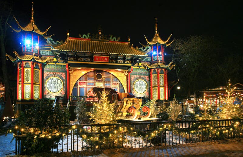 Tivoli Garden between Christmas and New Year by night. View of the Asian Palace. Tivoli Garden between Christmas and New Year by night. View of the Asian Palace