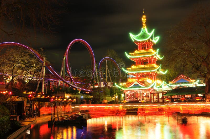 Night view of Tivoli Gardens in Copenhagen, Denmark. Night view of Tivoli Gardens in Copenhagen, Denmark