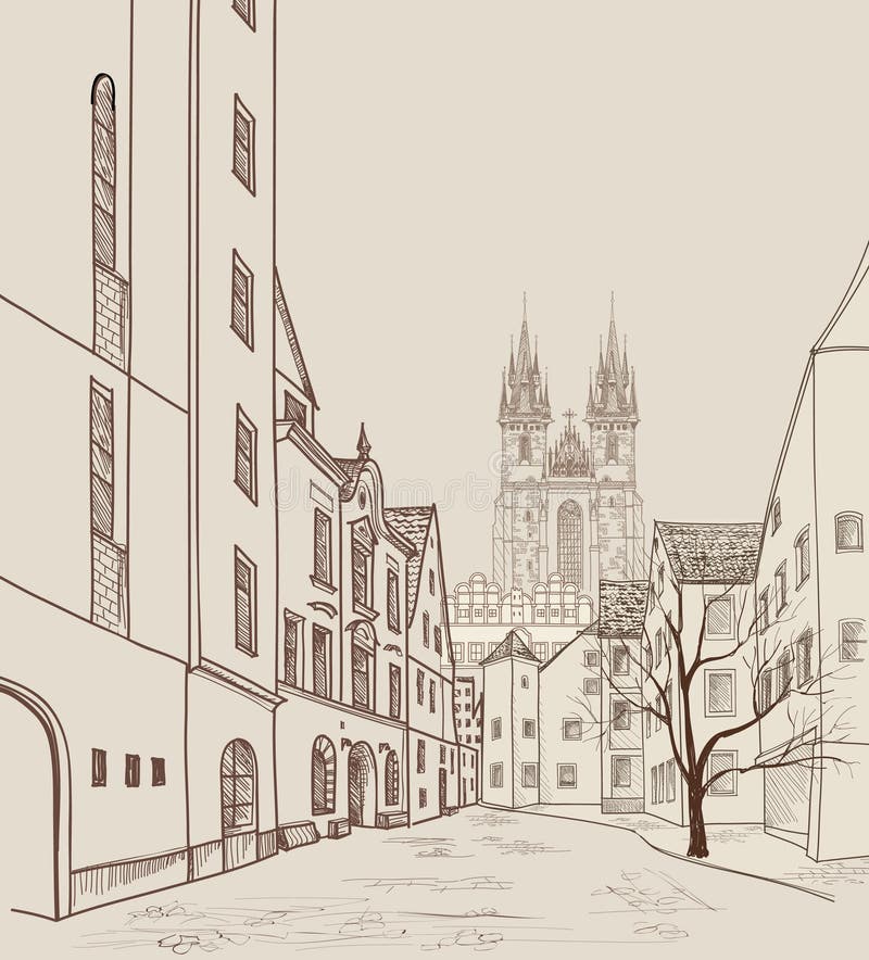 tjeckisk gammal prague republiktown Fot- gata i gammal stad royaltyfri illustrationer tjeckisk gammal prague republiktown Fot- gata i gammal stad royaltyfri illustrationer