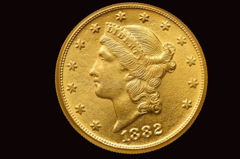 Tjugo dollar guld- mynt från 1882 arkivfoto