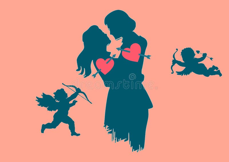 Tjusat, kontur och kupidonskott dem in i hjärtaillustration royaltyfri illustrationer Tjusat, kontur och kupidonskott dem in i hjärtaillustration royaltyfri illustrationer