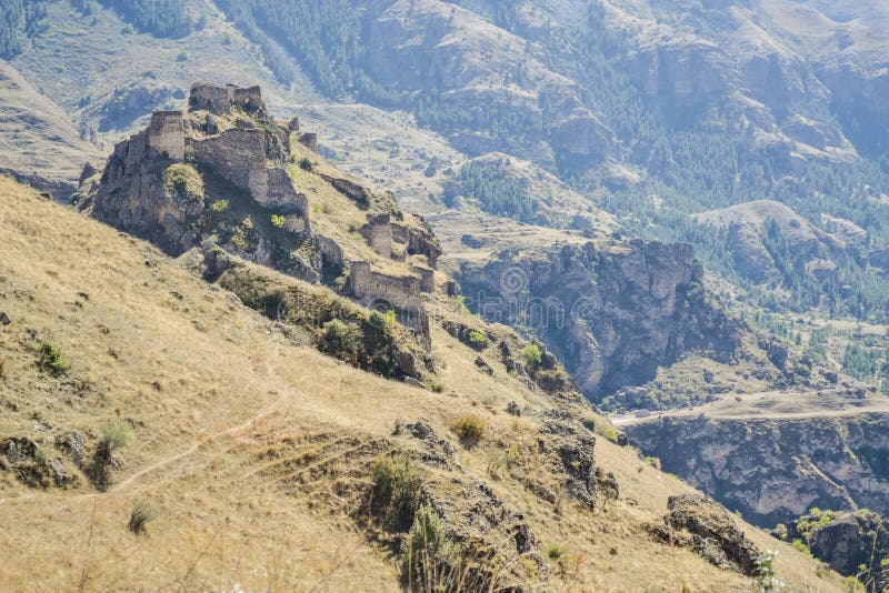 Tmogvi fortress. Ruins of the Medieval stronghold near famous Vardzia in Samtskhe-Javakheti Province, Georgia, Europe