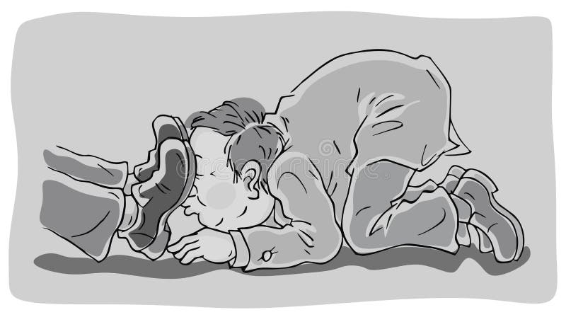 Toady creeping and licking boots of his boss, vector illustration in a cartoon style. Toady creeping and licking boots of his boss, vector illustration in a cartoon style