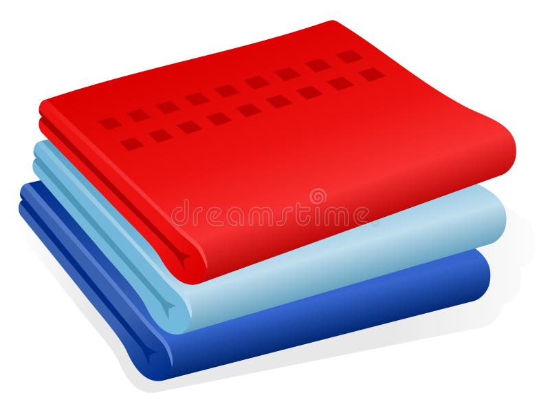 Stack of towels: red one, blue and indigo. Vector illustration. Stack of towels: red one, blue and indigo. Vector illustration.