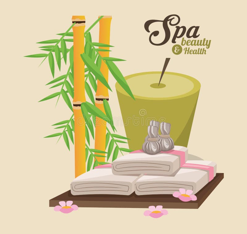 Toallas de la belleza del balneario y de la vela de la salud de bambú stock de ilustración
