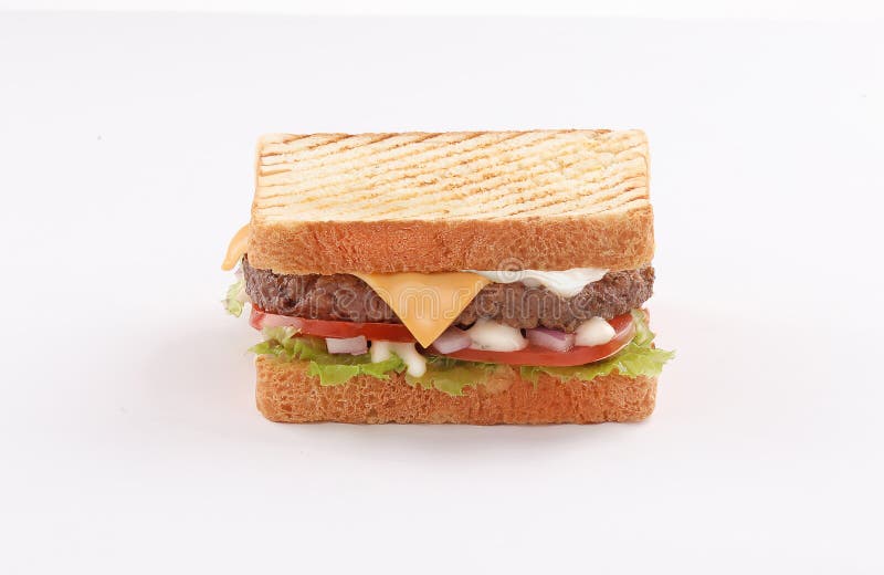 Toast Bread Burger with Cheddar Cheese and Vegetables Stock Image