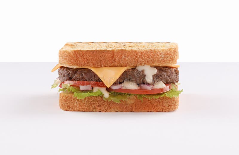Toast Bread Burger with Cheddar Cheese and Vegetables Stock Image