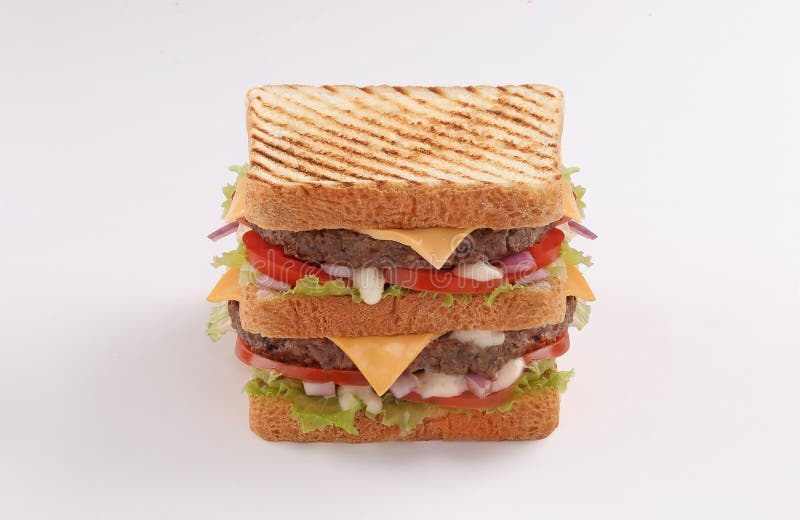 Toast Bread Burger with Cheddar Cheese and Vegetables Stock Image