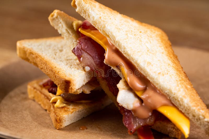 Toast Bread Sandwich with Bacon, Cheese and Cream Sauce Stock Image