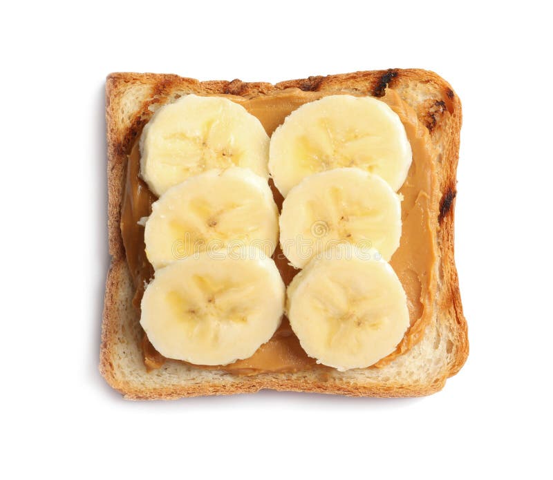 Toast bread with tasty peanut butter and banana slices