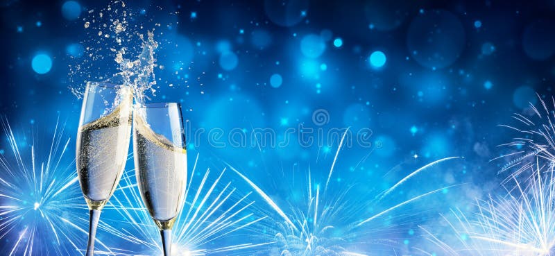 Toast With Champagne And Fireworks