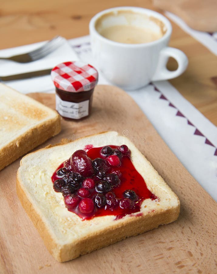 Toast with butter and jam stock photo. Image of drinks 79334928