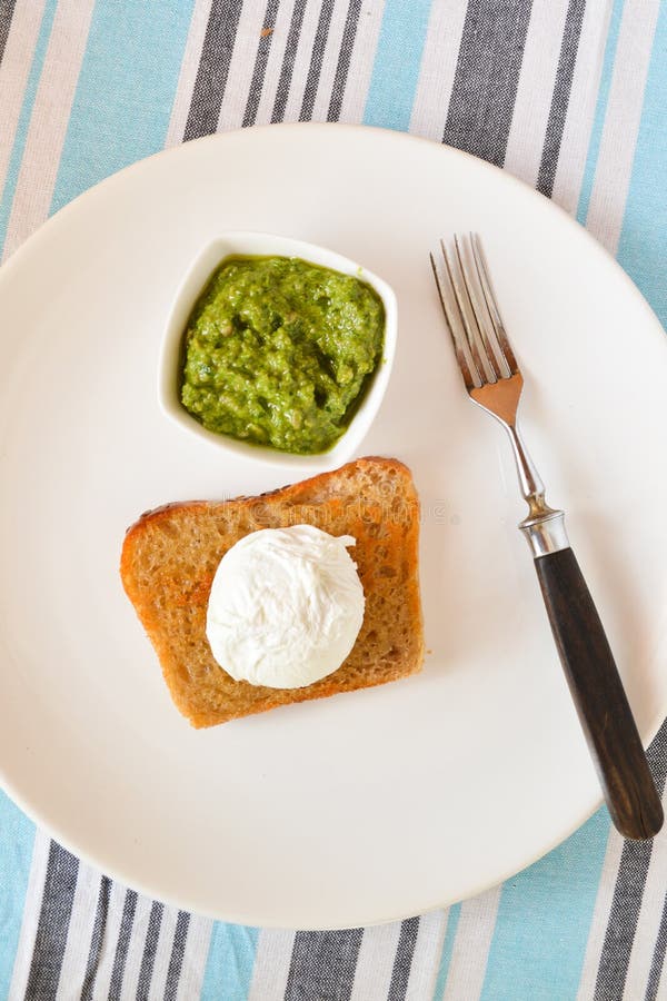 Toast with Pesto and with Egg Stock Photo Image of pesto, time 38998686