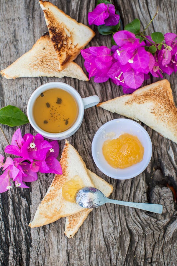Toast with Pineapple Jam and Tea. Breakfast Rustic Stock Image Image