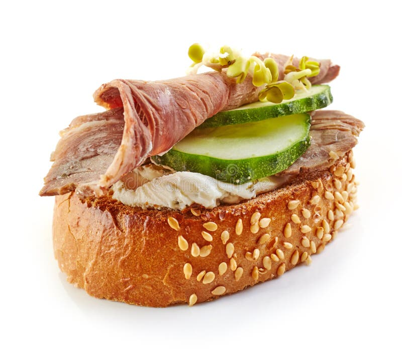 Toasted Bread with Roast Beef and Cucumber Stock Photo Image of
