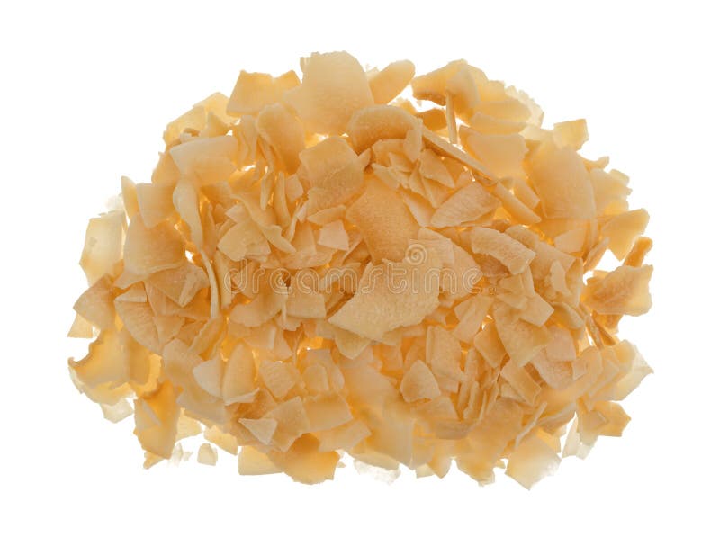 Toasted coconut flakes on a white background stock photography