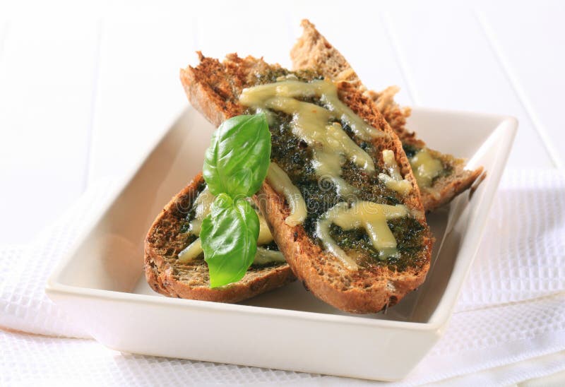 Toasted Pesto Bread with Cheese Stock Image Image of toast, appetizer