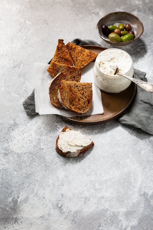 Toasted Rye Bread and Cream Cheese Bruschetta Stock Image Image of