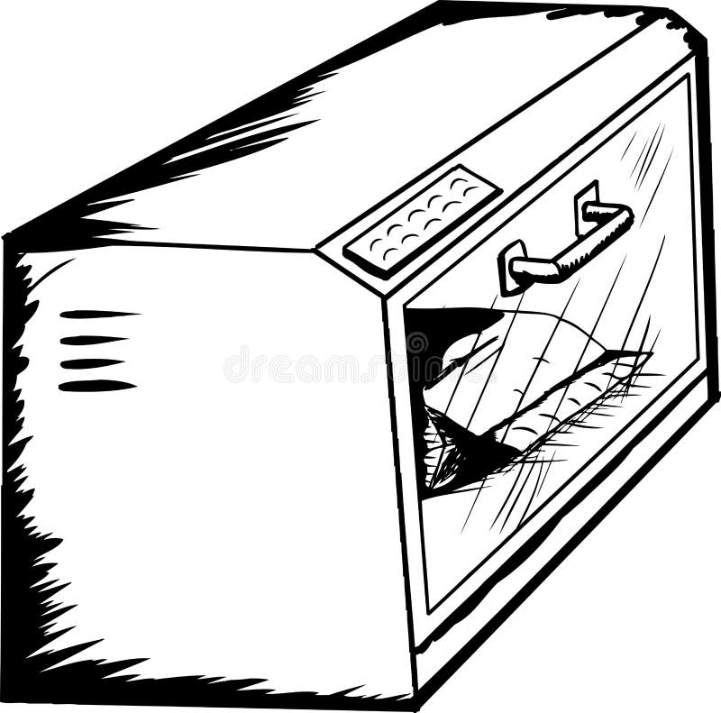 Toaster Oven with Food Outline vector illustration