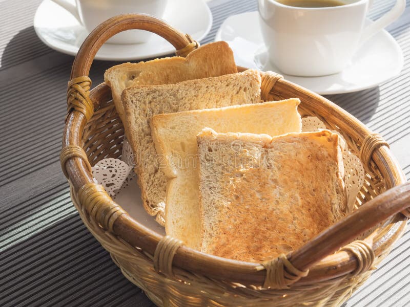 Toasts in Basket Breakfast Set with Coffee Stock Image Image of serve