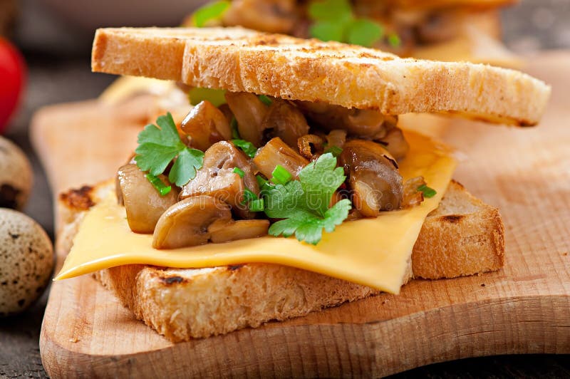 Toastsandwich mit Pilz stockbild. Bild von blatt, frühstück - 38249645