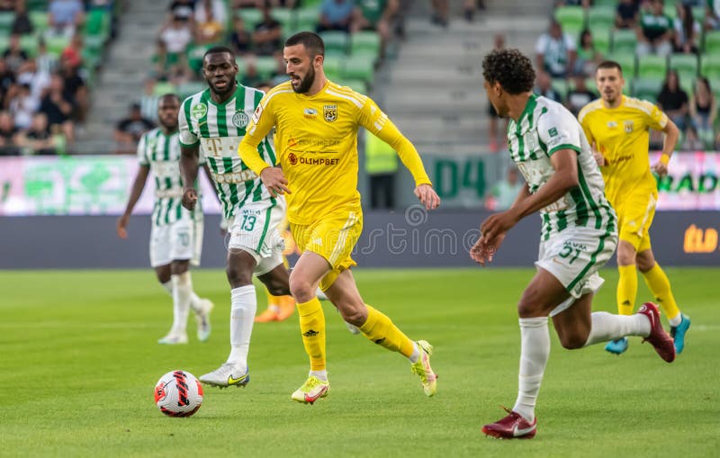 BUDAPEST, HUNGARY - AUGUST 9: Adama Traore of Ferencvarosi TC controls the  ball during the UEFA Champions League Qualifying Round match between Ferencvarosi  TC and Qarabag FK at Ferencvaros Stadium on August