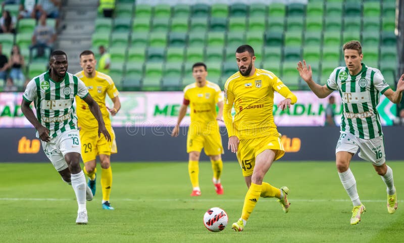 BUDAPEST, HUNGARY - AUGUST 9: Adama Traore of Ferencvarosi TC controls the  ball during the UEFA Champions League Qualifying Round match between Ferencvarosi  TC and Qarabag FK at Ferencvaros Stadium on August