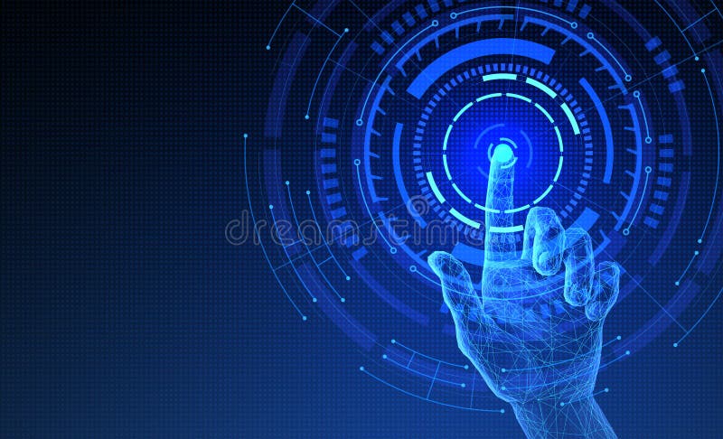 Toccare la mano digitale. Soluzione innovativa e futuristica del sistema AI royalty illustrazione gratis