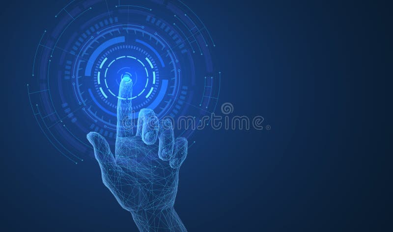 Toccare la mano digitale. Soluzione innovativa e futuristica del sistema AI illustrazione di stock