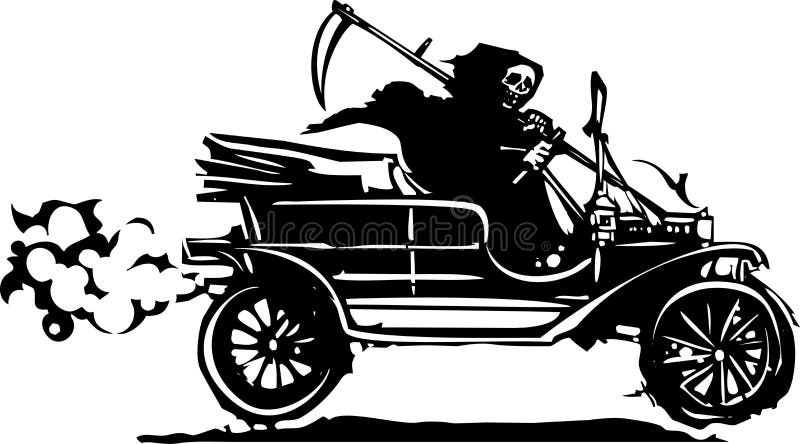 Tod in einem Weinleseauto stock abbildung Tod in einem Weinleseauto stock abbildung