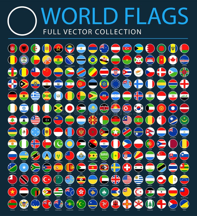 Todas as bandeiras do mundo no fundo preto - lista adicional nova de países e de territórios - ícones lisos redondos do vetor ilustração royalty free Todas as bandeiras do mundo no fundo preto - lista adicional nova de países e de territórios - ícones lisos redondos do vetor ilustração royalty free