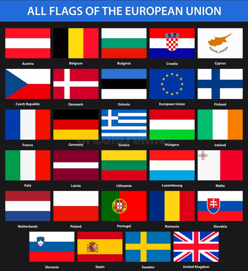 Todas As Bandeiras Dos Países Da União Europeia Estilo Liso Ilustração