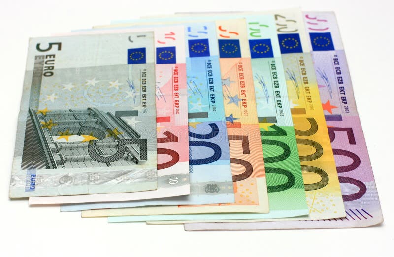 All the Euro banknotes isolated on a white background. All the Euro banknotes isolated on a white background