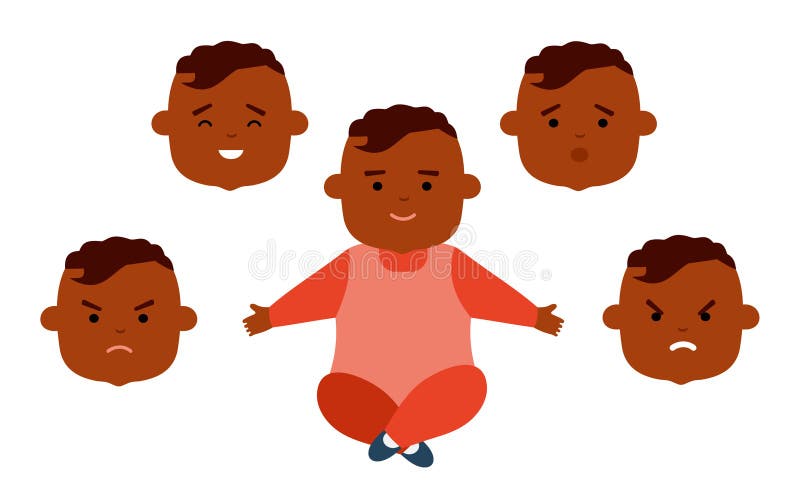 Toddler African American with different facial expressions.