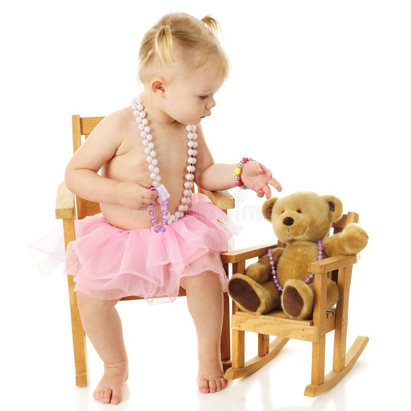 Toddler with Beads for Her Bear