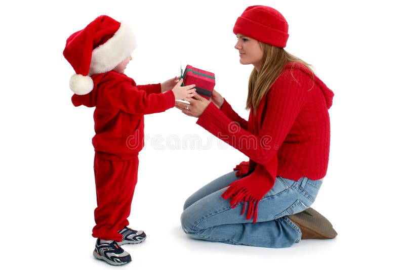 Toddler Boy Giving Present To Young Woman