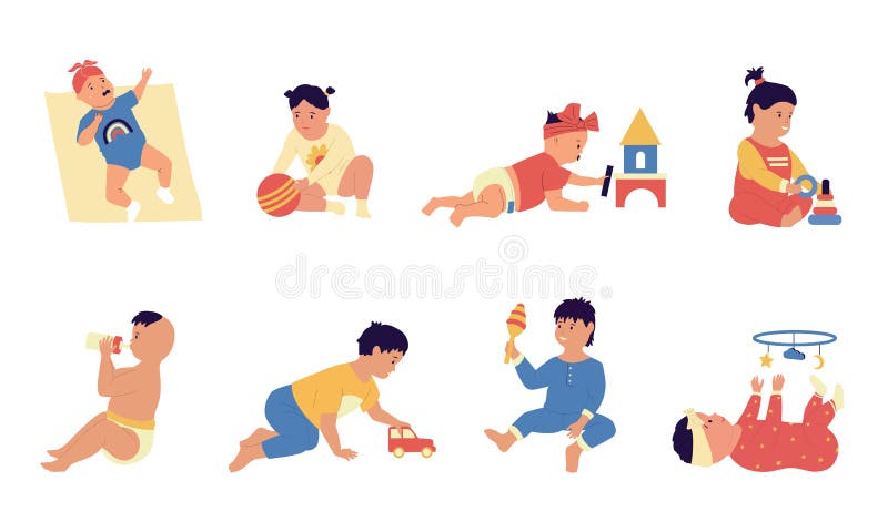 Toddler. Cartoon Newborn Babies and Small Children Activities. Little Kids  Sitting, Playing with Toys and Eating from Stock Vector - Illustration of  diaper, toddler: 211131724