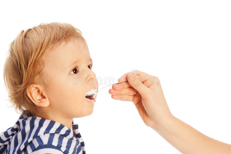 Toddler eat cottage cheese stock image. Image of little 22853947
