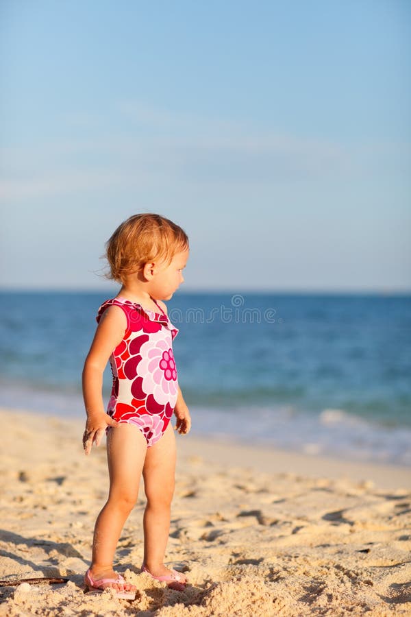 Toddler Girl on Beach at Sunset Stock Image Image of beach, summer