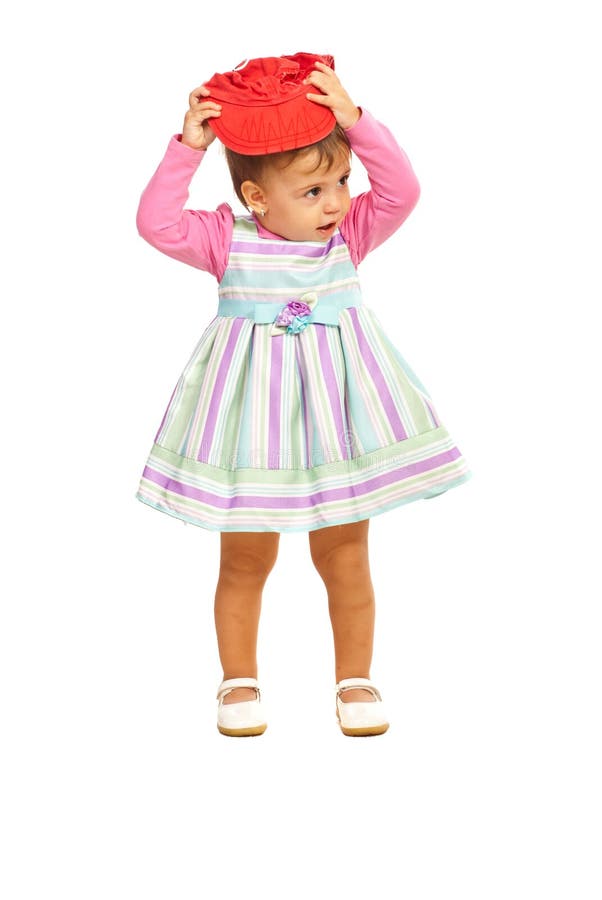 Toddler Girl Put a Hat on Head Stock Photo Image of caucasian