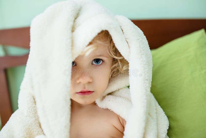 Toddler Girl Wearing Bathrobe Stock Photo Image of beauty, human