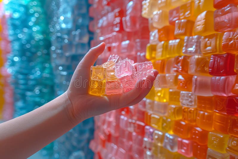 Toddler s hand selects colorful interlocking plastic building blocks for creative playtime stock illustration