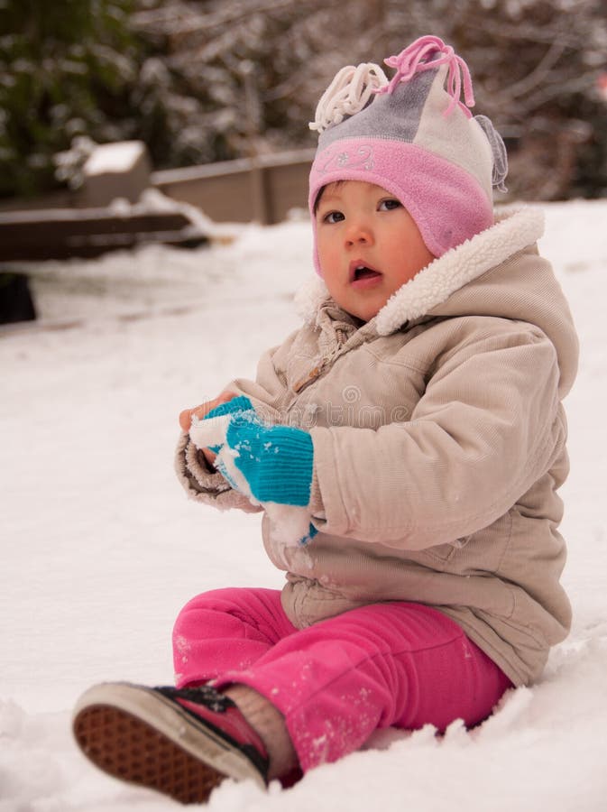 Toddler Toddler Sitting in Snow Stock Image Image of causation