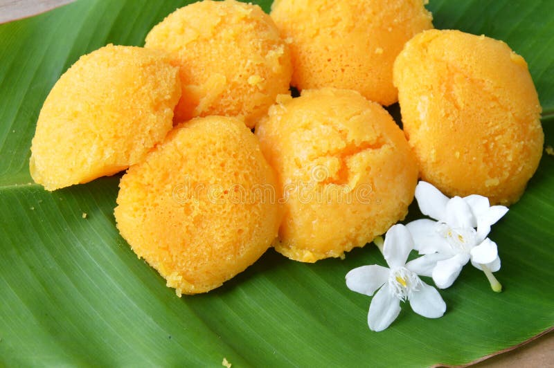 Toddy Palm Cake Thai Dessert on Banana Leaf Stock Photo Image of milk