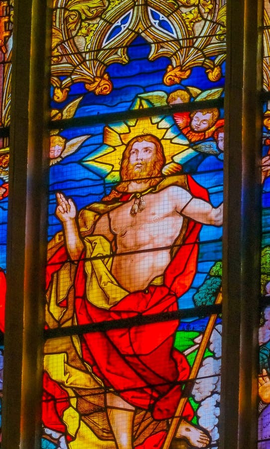 Toegenomen Jesus Stained Glass All Saints-Kerk Schlosskirche Witten royalty-vrije stock afbeeldingen Toegenomen Jesus Stained Glass All Saints-Kerk Schlosskirche Witten royalty-vrije stock afbeeldingen